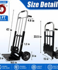 Heavy Duty Folding Hand Truck Dolly With 8 Inch Puncture Resistant Tires 650 To 800 Lb Capacity size details shown