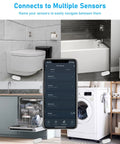 Five Pack Water Leak Sensor Kit With WiFi Gateway, 120dB Alarm And Real Time App Alerts next to toilet, bathtub, dishwasher, washer