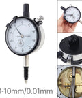 Pro Grade Metric Dial Indicator 0 To 10 MM With 0.01 MM Increments, Waterproof Cover, Lug Back, Stainless Stem, White Dial