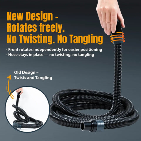 Dust Collection Hose Kit 10 Ft With Five Fittings For Woodworking Tools And Home Shop Vacs And Wet Dry Vacuums Fits 1 Inch And 1-1/2 Inch Ports Screw On Adapters For Easy Connection, flexible hose with hand rotating freely to show anti-tangling feature.
