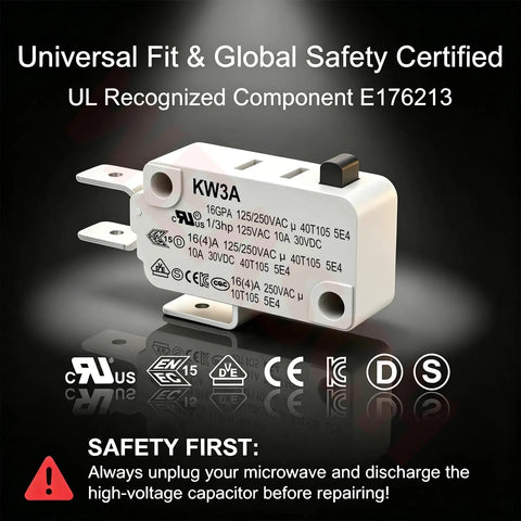 Six Pack Micro Switches 16A 125 And 250V SPDT Snap Action Limit Switches With 1.5N Anti False Trigger Heavy Duty For Up To One Third HP 125VAC Motors And 10A 30VDC Direct Stop And Interlock Applications, white KW3A micro switch with metal tabs
