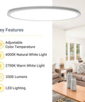 32 Inch Slim Oval Led Ceiling Light Fixture 50W Ultra Bright 3500 Lumen Dimmable Adjustable Color Temperature 2700K 4000K Ceiling Lamp in living room
