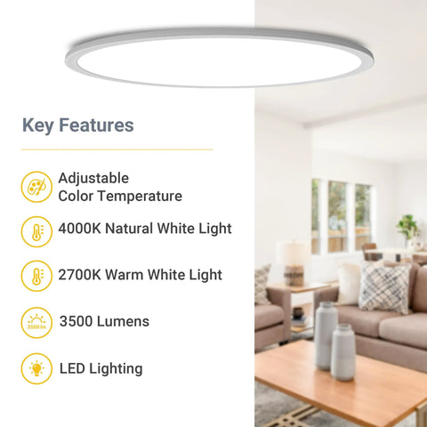 32 Inch Slim Oval Led Ceiling Light Fixture 50W Ultra Bright 3500 Lumen Dimmable Adjustable Color Temperature 2700K 4000K Ceiling Lamp in living room