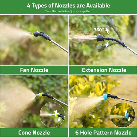 Cordless Battery Powered 33 Inch Garden Sprayer Wand with 4 nozzle types and 10 foot hose for versatile lawn and garden use