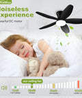 No Sweat When You Run This Ace 42 Inch Low Profile Flush Mount Ceiling Fan With Smart Lighting Remote Control And Six Speeds positioned above a child sleeping.