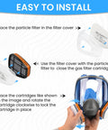 Full Face Reusable Respirator Mask With A1 Organic Vapor Filters And P2 Dust Filters being installed, showing filter components
