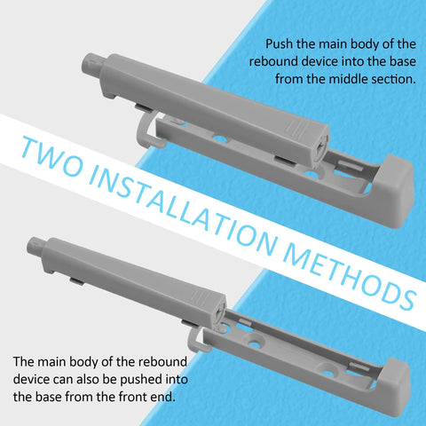 Push To Open Door Latch 2 Pack No Hassle Heavy Duty Spring Hidden Cabinet Catch showing two installation methods.
