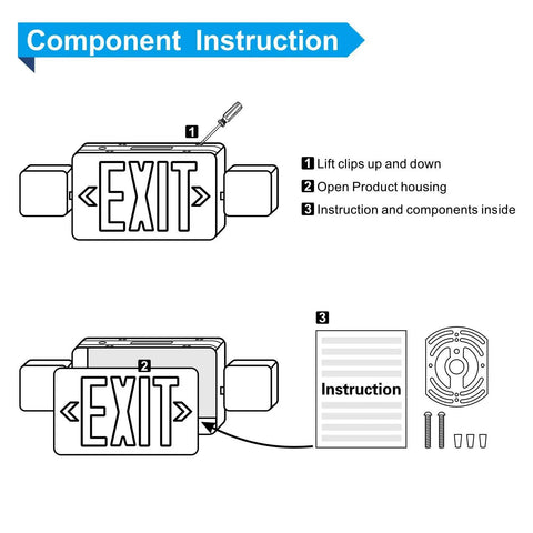 Instructions for installing Two Pack LED Exit Sign With Emergency Lights Battery Backup UL Listed 120 277V Commercial Grade