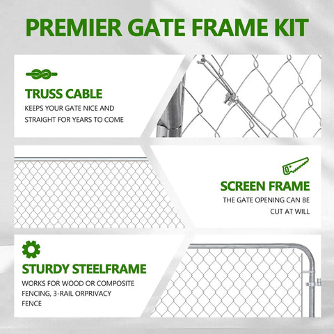 Heavy Duty Chain Link Fence Gate With Round Frame, 48 Inch High By 24 To 72 Inch Wide, Galvanized Steel Outdoor Gate instructions