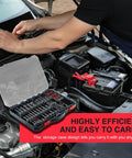 Mechanic using All In One 80 Piece Magnetic Impact Nut Driver Kit Pro Grade With Metric And SAE Bits in car engine repair