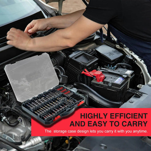 Mechanic using All In One 80 Piece Magnetic Impact Nut Driver Kit Pro Grade With Metric And SAE Bits in car engine repair