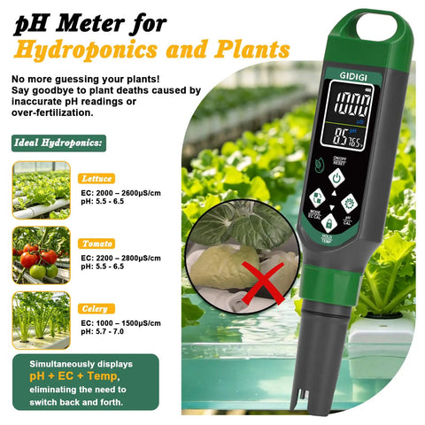 Level Up Your Garden Routine With This Ultimate Hydroponic Nutrient Solution Pen. pH meter showing readings for hydroponics.