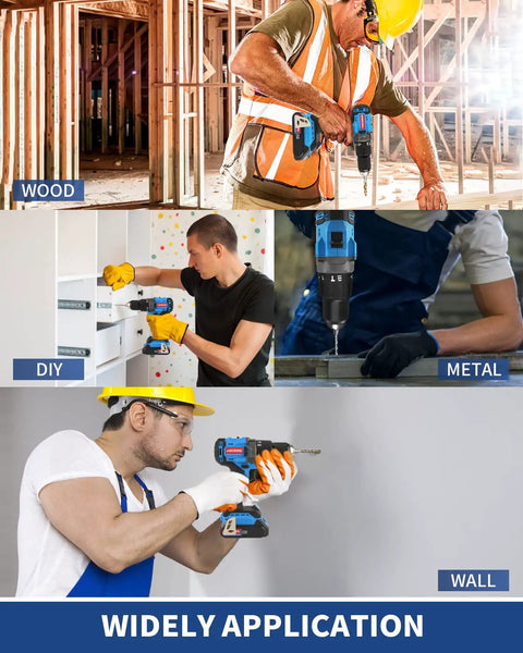 Brushless 20 Volt Cordless Hammer Drill Set With Two Batteries And Charger One Half Inch Drive used on wood, metal, and wall