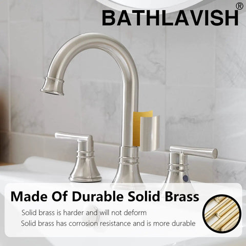 Brushed Nickel Widespread Bathroom Faucet Set 8 Inch 3 Hole With Two Handles Farmhouse Lavatory Vanity Mixer Faucet Pop Up Drain