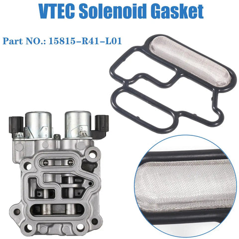 Honda Accord 2.4L L4 Solenoid Valve Gasket Kit For 2008 2009 2010 2011 2012 VTEC Spool Valve Gasket Set Top Notch Rubber Replacement For 15815R41L01 946430 VVS906 shown with gasket and valve view