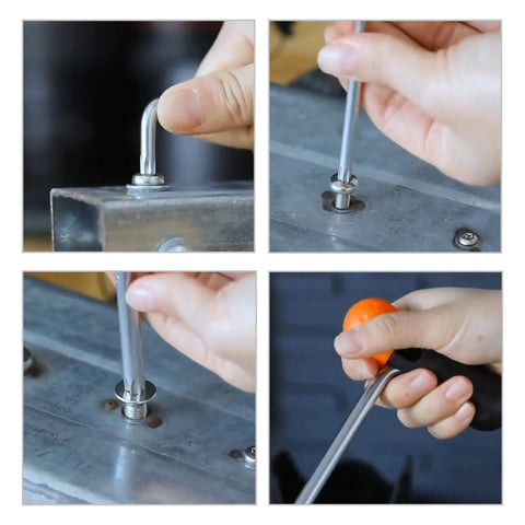 Four Piece T10 Long Tamper Proof Torx Hex Key Set With Extra Long Arm For Anti Tamper Security Screws in use on metal surface