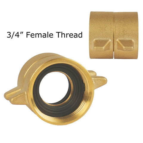 Two Pack Garden Hose Female To Female Adapters With Dual Swivel Brass Three Quarter Inch GHT Connectors For Male Hoses, Heavy Duty Hose Couplers With Extra Washers, No Fuss Quick Connect, Built To Last. 3/4 inch brass female hose adapter