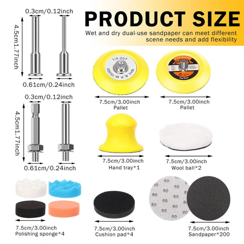 All In One Pro Grade Drill Polishing Kit For DIYers With 215 Pcs 3 Inch Wet Dry Sandpaper Grit 60 To 10000 Buffing Pads