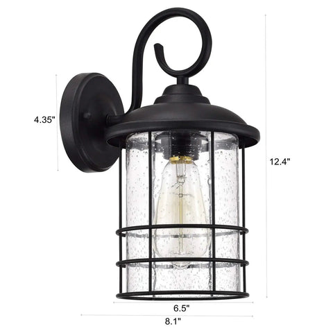 Side view of Two Pack Outdoor Wall Lanterns Built To Last With Matte Black Finish Anti Rust Exterior Sconces Clear Seedy Glass Waterproof