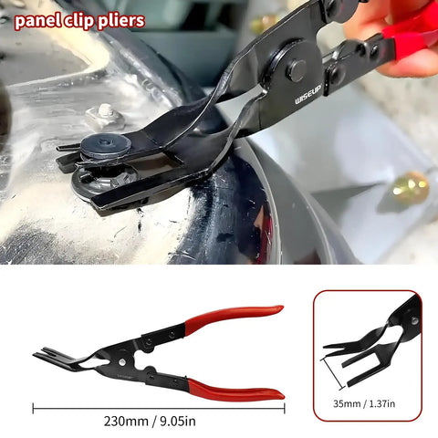 Panel clip pliers from Eight Piece Fuel Line Disconnect Tool Set Pro Grade Must Have All In One Kit, 230mm, red handles.