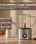 Front view of 4 In 1 Milk Frother And Steamer For Home Barista Cafe Pro Grade Quality Drinks Glass 16.9oz Electric Frother