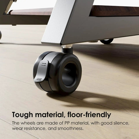 Close-up of TV Cart Wheel Stem Casters Set Of 4 With Brake And 360 Degree Swivel showing PP material wheels on a floor.