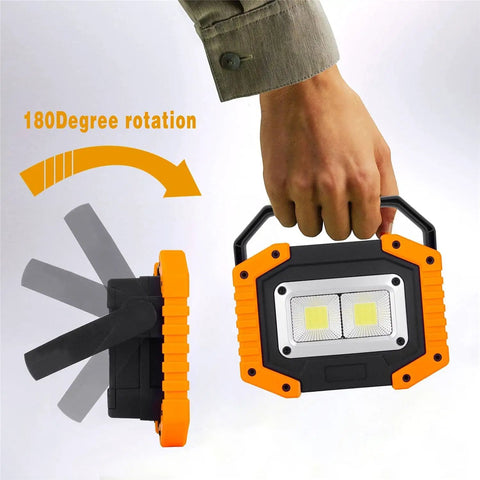 Rechargeable LED Work Light 30W 1500LM Portable Flood Light On The Go With Magnetic Base shown with 180-degree rotation