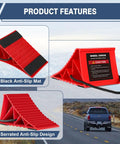 4 Pack Wheel Chocks For Trailers And RVs, hard plastic tire chocks with non slip base and rope, red chocks in vehicle use