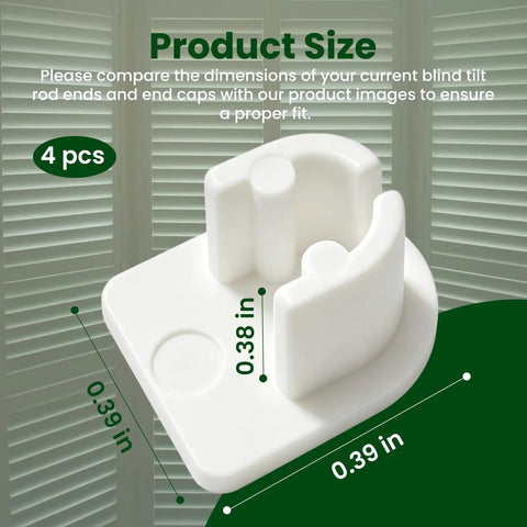Vinyl Shutter End Caps For Plantation Shutters Replacement Kit dimensions and close-up, 4 pack, DIY Friendly