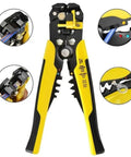 Mengkk Multifunctional Crimpers Tool With Automatic Wire Stripping And Cutting Machine For Professional Ethernet Cable Termination Rojo, showing yellow and black design with crimping and stripping features.