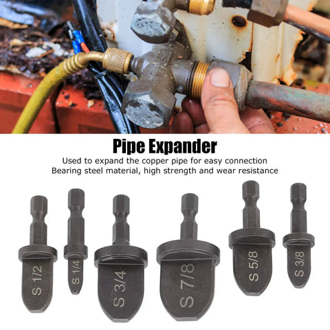 Heavy Duty Copper Flaring Tool Kit For Swagging Air Conditioner Lineset Expansion Ex Handle Pipe Expander For Soft Metal Tubes With High Strength Bearing Steel Construction For Durable And Long Lasting Use showing pipe expander heads on a work surface.