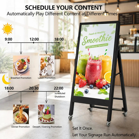 43 Inch Indoor Digital Signage Display Portable Lcd Menu Board showcasing scheduling options for various promotions.