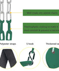 Components of Toddler And Kids Swing Seat Set For Indoor Outdoor Fun, iron chains, polyester straps, S hook, and green EVA seat