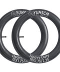 Two Pack Heavy Duty Bike Tubes For 18 Inch Rims 18x1.75 To 18x2.25 With AV Schrader Valve 32mm 45/57-355 displayed side by side