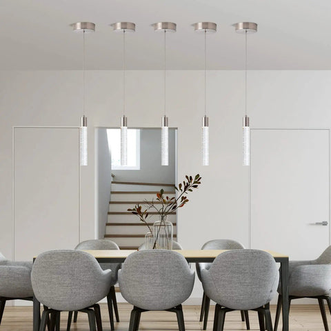 Modern Brushed Nickel Crystal Pendant Lights For Kitchen Island With Dimmable 3000K 4000K 6000K Switch 40W 3400 Lumens No Extra Bulbs Needed Adjustable Height From 10 To 57 Inches Ideal Dining Room Bar Counter over dining table