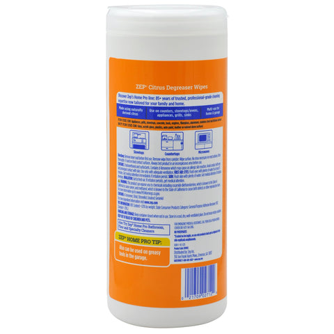 Back of Citrus Degreaser Wipes For Heavy Duty Grease Messes No Rinse Kitchen Cleaner Degreaser Wipes 50 Count Durable Wipes bottle