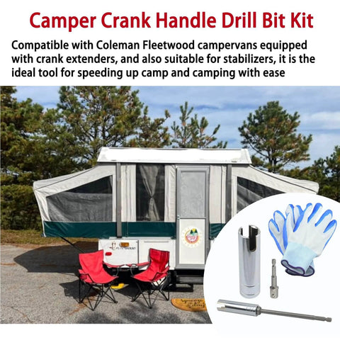 Camper Crank Handle Kit For RV Universal Fit For Coleman Fleetwood Pop Up Trailers With Three Eighth Inch Socket Chrome Plated