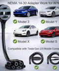 Level Up Your EV Life With This Rock Solid 10 Inch Nema 14-30 Wall Adapter featuring various Tesla Model cars.