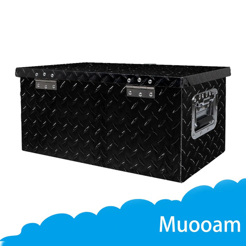 Heavy Duty Aluminum Tool Box 20x12x9.5 Inch Black Cargo Trunk For Pickup Truck Bed And RV With Reinforced Snap Lock Latch, angled view