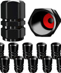 Heavy Duty Tire Valve Caps 12 Pack With O Ring Seal, Hexagon Design, Lightweight Aluminum Alloy Black, Dust Proof And All Weather