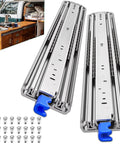 Pair of heavy duty drawer slides with lock, 500 lb capacity, full extension ball bearing, side mount rails, shown with 24 M6 screws