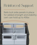 Mobile Folding Utility Cart With Canvas Organizer Bag showing reinforced support frame for 40 lbs capacity