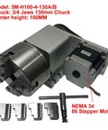 Shop Ready CNC Fourth Axis Rotary Indexer With 130Mm Four Jaw Chuck And Plug And Play Nema34 Stepper Motor with T-handle tool.