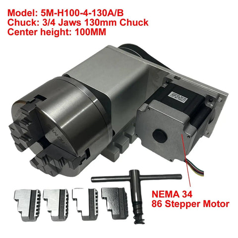 Shop Ready CNC Fourth Axis Rotary Indexer With 130Mm Four Jaw Chuck And Plug And Play Nema34 Stepper Motor with T-handle tool.
