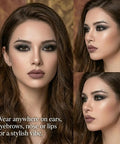 Stick On Fake Piercings Set For Eyebrow Nose And Lip Studs Non Piercing Faux Facial Jewelry For Women And Men Easy Test Piercing Styles Perfect For Parties And Festivals Replacement Balls Edgy Look, woman model with faux studs on eyebrow nose and lip