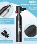 0.5L Mini Scuba Tank With Pump, Portable Diving Cylinder, DOT certified, details of aluminum body and components displayed