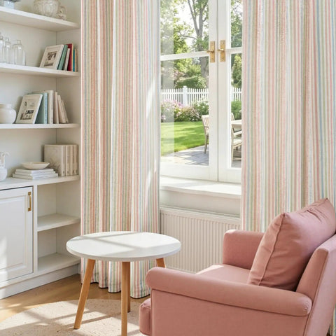 Candy Stripe Linen Curtains For Kids Room Two Panels 96 Inch Length Kid Friendly Grommet Window Treatments Light Filtering Nursery Drapes With Multicolor Stripes Soft Linen Blend
