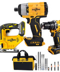 4-Piece Brushless Home Improvement Power Tool Set Includes Either Full Kit With Accessories Or Tool-Only Option, Brushless 3-Tool Kit Without Battery