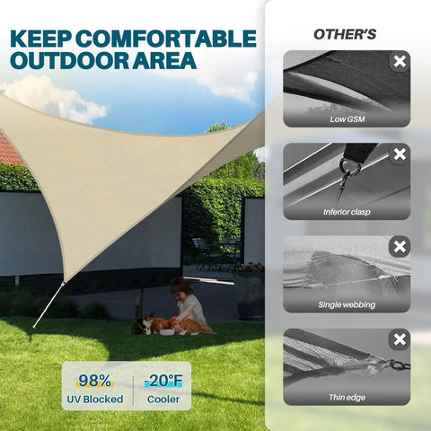 13x13 Foot Sun Shade Sail Outdoor Canopy For Backyard Yard Deck Patio Garden Beige Heavy Duty Shade Cloth installed