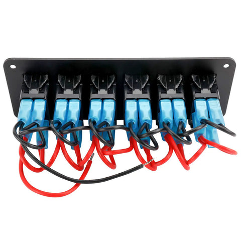 Back view of 12-24V Illuminated 6 Gang Aluminum Rocker Switch Panel Pre-Wired Dash Kit With 5 Pin On Off Switches IP65 Blue Backlit LED
